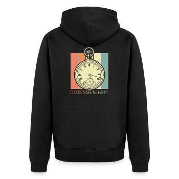 Uhren machen mich glücklich - Unisex Premium Bio Zip Hoodie - Schwarz - Hinten - Nico (187cm)