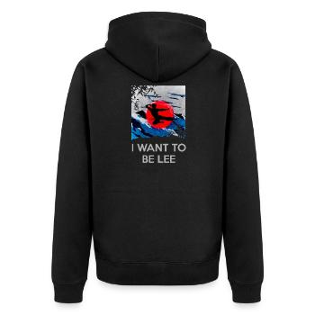 I want to be Lee - Bruce Lee - Unisex Premium Bio Zip Hoodie - Schwarz - Hinten - Nico (187cm)