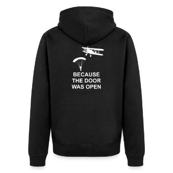 Skydiving open door - Fallschirmspringen, Geschenk - Unisex Premium Bio Zip Hoodie - Schwarz - Hinten - Nico (187cm)