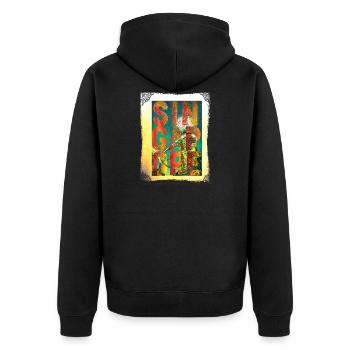 Freiheit in Singapur - Unisex Premium Bio Zip Hoodie - Schwarz - Hinten - Nico (187cm)