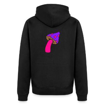 Pilz psy lila - Unisex Premium Bio Zip Hoodie - Schwarz - Hinten - Nico (187cm)