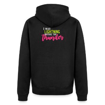 I Was Lightning before the Thunder - Unisex Premium Bio Zip Hoodie - Schwarz - Hinten - Nico (187cm)