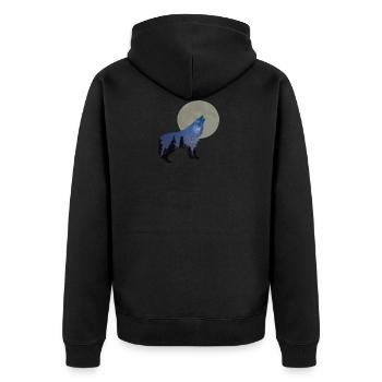 Wolfsmoon Wolf mond moon nature Natur Wald wood - Unisex Premium Bio Zip Hoodie - Schwarz - Hinten - Nico (187cm)