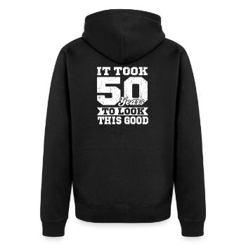 Geburtstag 50 Jahre - Unisex Premium Bio Zip Hoodie - Schwarz - Hinten - Nico (187cm)
