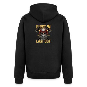 fire Department - Unisex Premium Organic Zip Hoodie - black - Back - Nico (187cm)