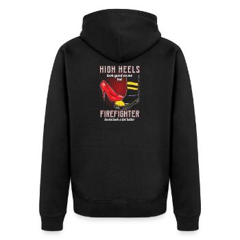 fire Department - Unisex Premium Organic Zip Hoodie - black - Back - Nico (187cm)