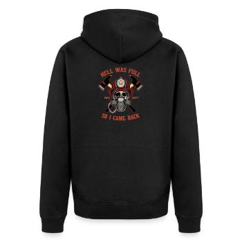 fire Department - Unisex Premium Organic Zip Hoodie - black - Back - Nico (187cm)