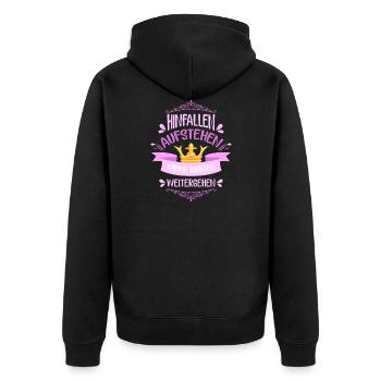 Hinfallen aufstehen Krone richten weitergehen - Unisex Premium Bio Zip Hoodie - Schwarz - Hinten - Nico (187cm)