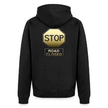 STOP - Unisex Premium Bio Zip Hoodie - Schwarz - Hinten - Nico (187cm)