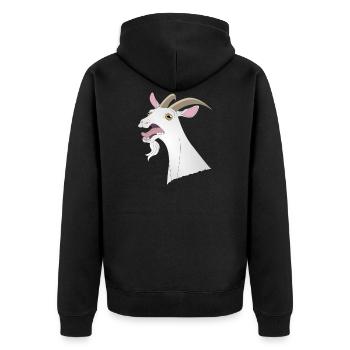 Crazy funny goat cry animal horns teeth - Unisex Premium Organic Zip Hoodie - black - Back - Nico (187cm)