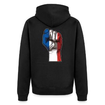Erhobene Faust Frankreich | Französische Flagge - Unisex Premium Bio Zip Hoodie - Schwarz - Hinten - Nico (187cm)