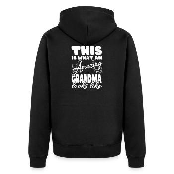 Granny - Unisex Premium Organic Zip Hoodie - black - Back - Nico (187cm)