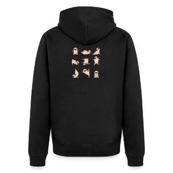 Yoga Mops Hunde Lustig - Unisex Premium Bio Zip Hoodie - Schwarz - Hinten - Nico (187cm)