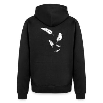 Federn - Symbol / weiß - Unisex Premium Bio Zip Hoodie - Schwarz - Hinten - Nico (187cm)