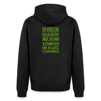 sich dumm stellen ist leicht - Unisex Premium Bio Zip Hoodie - Schwarz - Hinten - Nico (187cm)