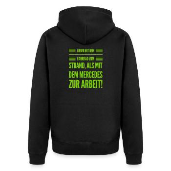 lieber mit dem Fahrrad als mit dem - Unisex Premium Bio Zip Hoodie - Schwarz - Hinten - Nico (187cm)