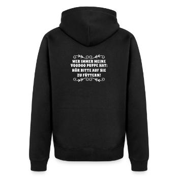 wer immer meine Voodoo Puppe hat - Unisex Premium Bio Zip Hoodie - Schwarz - Hinten - Nico (187cm)