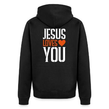 Jesus loves you heart - Unisex Premium Organic Zip Hoodie - black - Back - Nico (187cm)