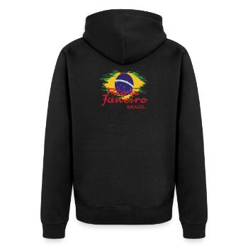 RIO de Janeiro - Unisex Premium Bio Zip Hoodie - Schwarz - Hinten - Nico (187cm)