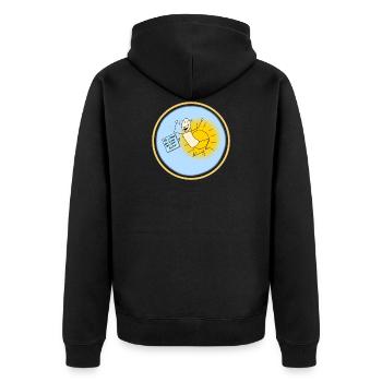 Alfred scheint die Sonne aus dem Hintern - Unisex Premium Bio Zip Hoodie - Schwarz - Hinten - Nico (187cm)
