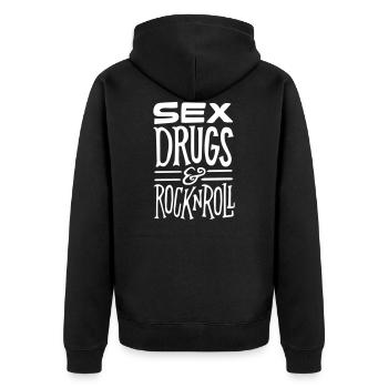 Sex Drugs and Rock n Roll - Unisex Premium Bio Zip Hoodie - Schwarz - Hinten - Nico (187cm)