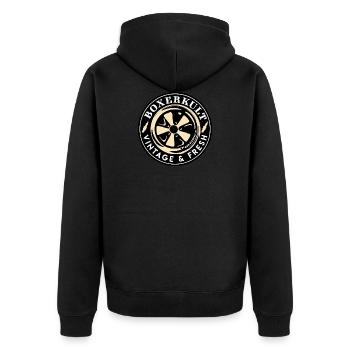 BoxerKult Wheel - Unisex Premium Bio Zip Hoodie - Schwarz - Hinten - Nico (187cm)