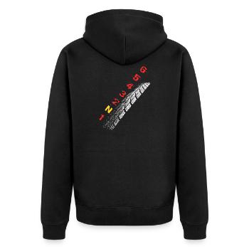 Gänge - Motorrad / weiß - Unisex Premium Bio Zip Hoodie - Schwarz - Hinten - Nico (187cm)