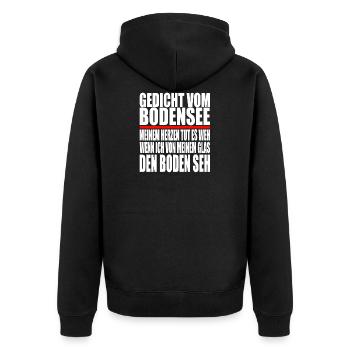 Alkohol Bier lustig Spruch Saufen Gedicht Bodensee - Unisex Premium Bio Zip Hoodie - Schwarz - Hinten - Nico (187cm)