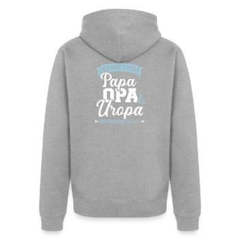 Uropa - Unisex Premium Bio Zip Hoodie - Grau meliert - Hinten - Nico (187cm)