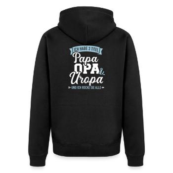Uropa - Unisex Premium Bio Zip Hoodie - Schwarz - Hinten - Nico (187cm)