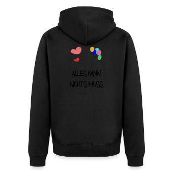 Alles kann nichts muss / lustig / Trend / Sprüche - Unisex Premium Bio Zip Hoodie - Schwarz - Hinten - Nico (187cm)