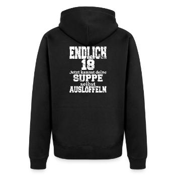 Endlich 18 18.Geburtstag Geschenk Junge Mädchen - Unisex Premium Bio Zip Hoodie - Schwarz - Hinten - Nico (187cm)