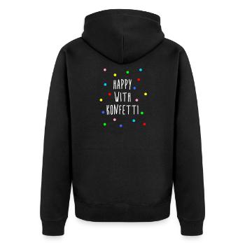 Happy with Konfetti Party Spruch Sprüche Confetti - Unisex Premium Bio Zip Hoodie - Schwarz - Hinten - Nico (187cm)