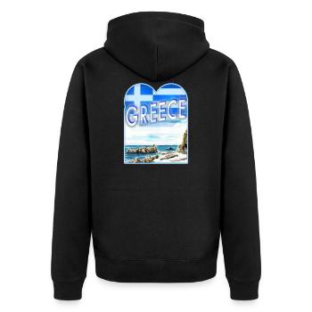 Aquarell VK Küste GR m Herz u Fagge Greece Grieche - Unisex Premium Bio Zip Hoodie - Schwarz - Hinten - Nico (187cm)