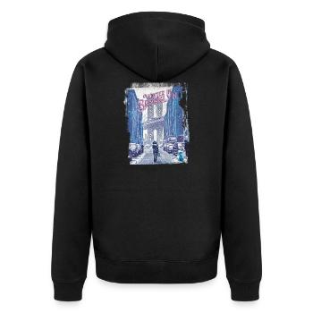 WINTER IN BROOKLYN - Unisex Premium Organic Zip Hoodie - black - Back - Nico (187cm)