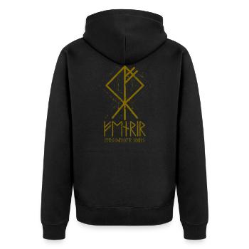 FENRIR VERSCHLINGER ODINS Runen Wikinger Wolf Rune - Unisex Premium Bio Zip Hoodie - Schwarz - Hinten - Nico (187cm)