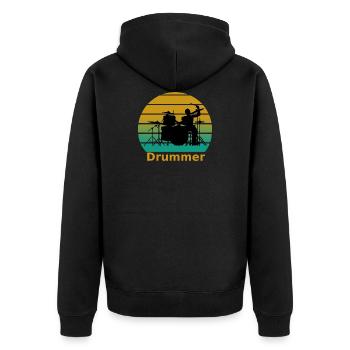 Drummer - Unisex Premium Bio Zip Hoodie - Schwarz - Hinten - Nico (187cm)