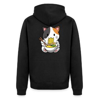 Katze Ramen Nudelsuppe - Unisex Premium Bio Zip Hoodie - Schwarz - Hinten - Nico (187cm)