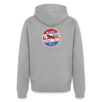 Blackdog Gas Station Car Service - Veste à capuche bio Premium Unisexe - gris chiné - Dos - Nico (187cm)