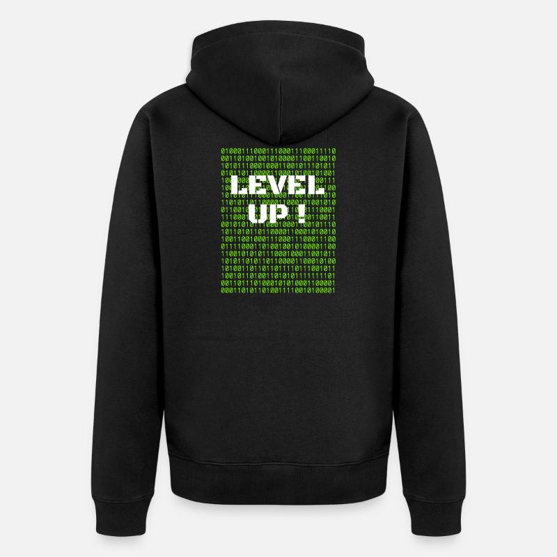 Level up und Binärcode - Unisex Premium Bio Zip Hoodie - Schwarz