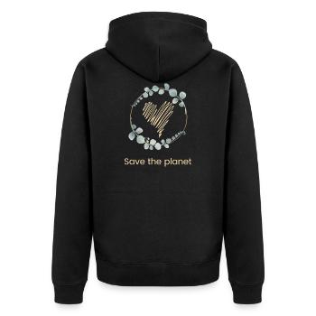 Save The Planet - Unisex Premium Bio Zip Hoodie - Schwarz - Hinten - Nico (187cm)