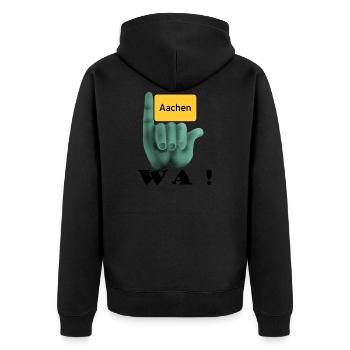 Aachen, wa ! - Local sign Aachen with Klenkes - Unisex Premium Organic Zip Hoodie - black - Back - Nico (187cm)