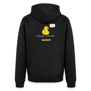 Baden? Ohne mich geht nichts! Ente, Wasser relaxen - Unisex Premium Bio Zip Hoodie - Schwarz - Hinten - Nico (187cm)