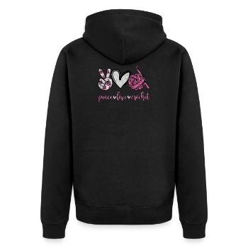 Häkeln Stricken mit Tier witzig - Unisex Premium Bio Zip Hoodie - Schwarz - Hinten - Nico (187cm)
