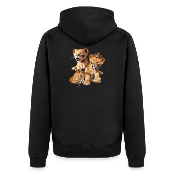 3 little lions, lion children, lion cubs - Unisex Premium Organic Zip Hoodie - black - Back - Nico (187cm)