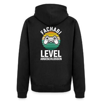 Fachabitur Level Abgeschlossen Gamer Zocker Gymnas - Unisex Premium Bio Zip Hoodie - Schwarz - Hinten - Nico (187cm)