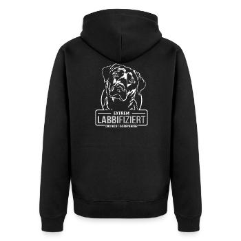 LABBIFIZIERT Labrador Retriever Labbi Wilsigns - Unisex Premium Bio Zip Hoodie - Schwarz - Hinten - Nico (187cm)