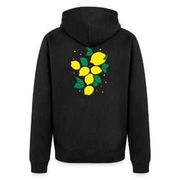 Frische Zitronenfrüchte - Unisex Premium Bio Zip Hoodie - Schwarz - Hinten - Nico (187cm)