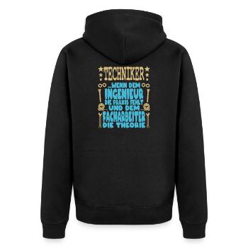 Techniker Schule Abschluss Fortbildung Ingenieur - Unisex Premium Bio Zip Hoodie - Schwarz - Hinten - Nico (187cm)