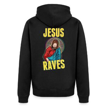 Jesus raves EDM Techno Rave party glow - Unisex Premium Organic Zip Hoodie - black - Back - Nico (187cm)